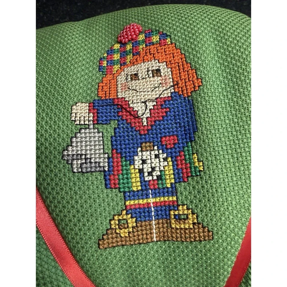 Vtg Handmade Christmas Needlepoint Pillow 18